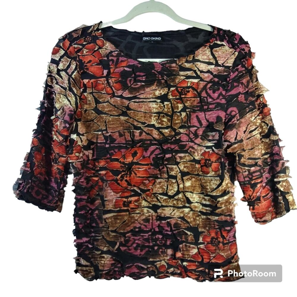 Sno skins Vintage Neutral Crinkle Artsy Blouse Top Y2K Size L